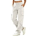 thumbnail image 1 of Stralyhd Women Cargo Sweatpants Wide Leg Baggy High Waist Drawstring Joggers Sweat Pants Casual Comfy Fall Fashion Lounge Pants with Pockets White M, 1 of 3