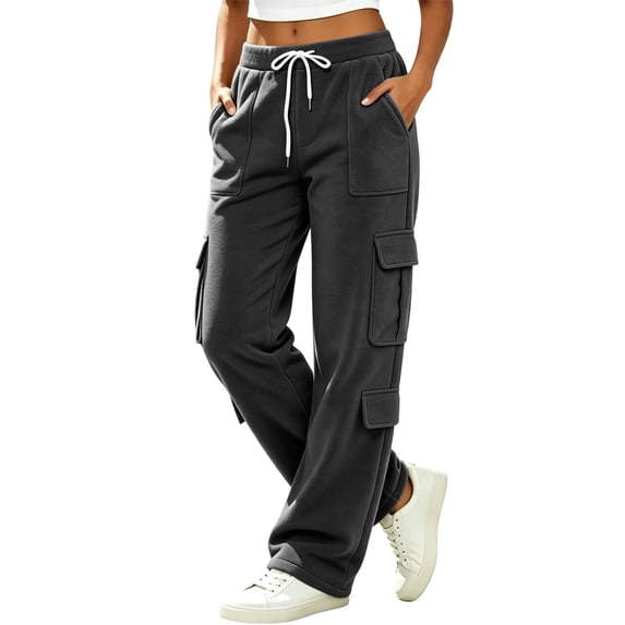 Stralyhd Women Cargo Sweatpants Wide Leg Baggy High Waist Sweat Pants Joggers Casual Comfy Fall Fashion Sweatpants Dark Gray M