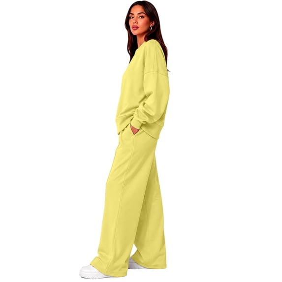 Stralyhd Women Long Sleeve Sweatshirt Set Crew Neck Tracksuit 2026 Fall Comfy Sweatsuit Outfits Sports 2 Pieces Set Yellow XL