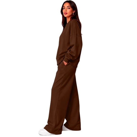 Stralyhd Women Long Sleeve Sweatshirts Set Crew Neck Tracksuit 2026 Fall Comfy Outwear Clothes Sports 2 Pieces Set Coffee XL