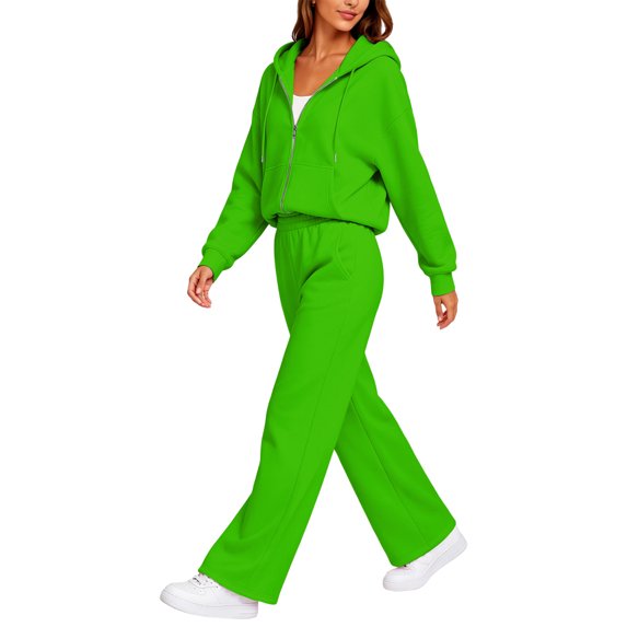 Stralyhd Women Long Sleeve Zip Up Hoodie Set Hooded Drawstring Tracksuits 2026 Fall Comfort Sweatsuits Sports Jogger Set Mint Green L