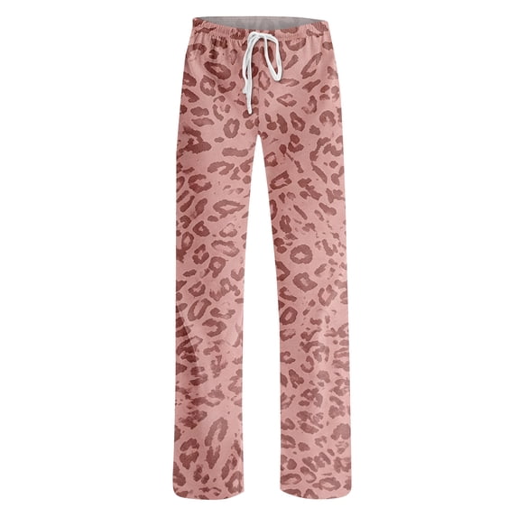 Stralyhd Women Pajama Pants Leopard Print Wide-Leg Elastic Waist Drawstring Sleepwear Lounge Comfy Loose Fit 2026 Bottoms Pink 2XL