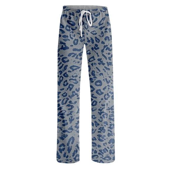 Stralyhd Women Pajama Pants Leopard Print Wide-Leg Elastic Waist Drawstring Sleepwear Lounge Strecthy Baggy 2026 Wear Light Blue 3XL