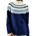 thumbnail image 1 of Stralyhd Women Sweaters Retro Fair Isle Sweater Knit Lightweight Boho Long Sleeve Pullover Knitwear Casual Round Neck Cropped Pullover Tops Dark Blue XXL, 1 of 4