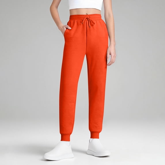 Stralyhd Women Workout Sweatpants Tall Fit Cotton Jogger Splicing Long Leg Lounge Sweat Pants with Pocket Saffron M