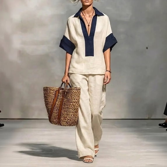 Stralyhd Women's 2 Piece Lounge Set Summer Oversized Sets Casual Linen Long Outfits Travel Vacation Matching Set White L
