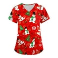 thumbnail image 1 of Stralyhd Women's Medical Scrub Shirts Funny Print Medical Nursing Uniform Shirts Soft Christmas Tree Print Nursing Uniform V Neck Short Sleeve Xmas Shirt with Pockets Vermilion M, 1 of 3