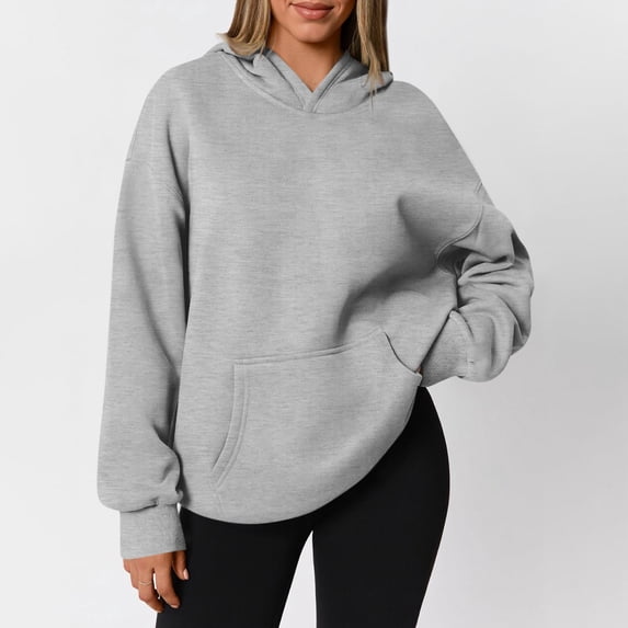 Stralyhd Women's Pastel Tone Casual Hoodies Long Sleeve Solid Lightweight Pullover Tops Loose Sweatshirt with Deep Storage Pocket Light Gray XL