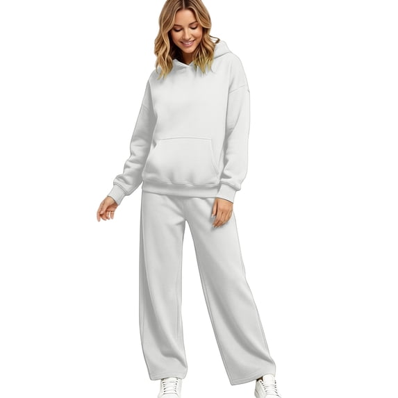 Stralyhd Womens 2 Piece Lounge Sweatsuit Fall Fashion Matching Sweat Sets Oversized Long Sleeve Hoodies & Wide Leg Sweatpants Casual Outfits White XXL