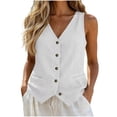 thumbnail image 1 of Stralyhd Womens 2026 Lightweight Waistcoat Sleeveless V Neck Button Front Linen Casual Dressy Blazer Tank Top with Pockets White M, 1 of 3