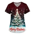 thumbnail image 1 of Stralyhd Womens Christmas Scrub Tops Christmas Tree Print Medical Nursing Uniform Shirts V Neck Short Sleeve Holiday Prints Stretch Xmas Shirt with Pockets Deep Red S, 1 of 3