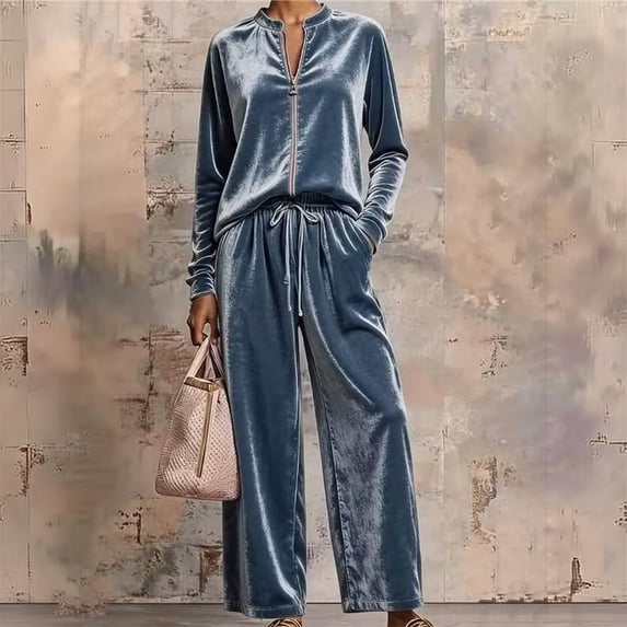 Stralyhd Womens Comfy Home Wear Tracksuit Set Velour Long Sleeve Sweatshirt and Wide Leg Sweatpants 2 Piece Casual Sweatsuits Breathable Velvet Material for Lazy Afternoons at Home Gray S