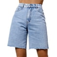thumbnail image 1 of Stralyhd Womens Jean Shorts High Waisted Denim Shorts Stretchable Bermuda Pull on Button Waist Summer Trendy Short with Pockets Sky Blue S, 1 of 4