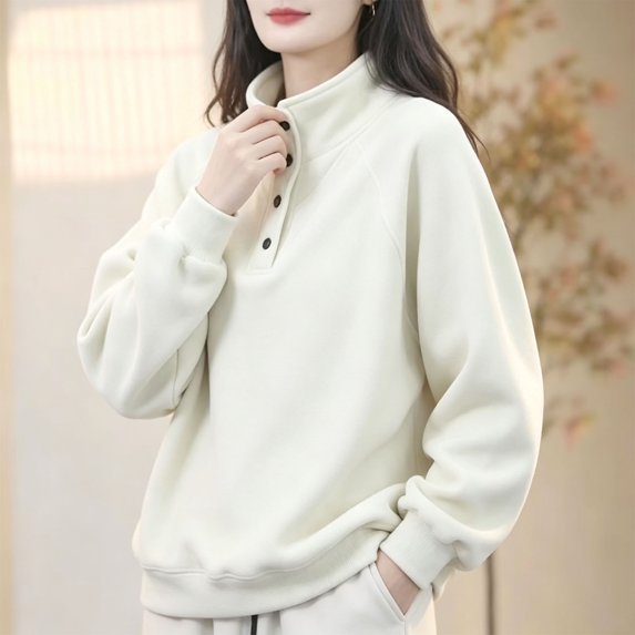 Stralyhd Womens Oversized Sweatshirt Stand Henley Collar Casual Loose Pullover Tops Long Sleeve Fall Fashion Clothes White 5XL