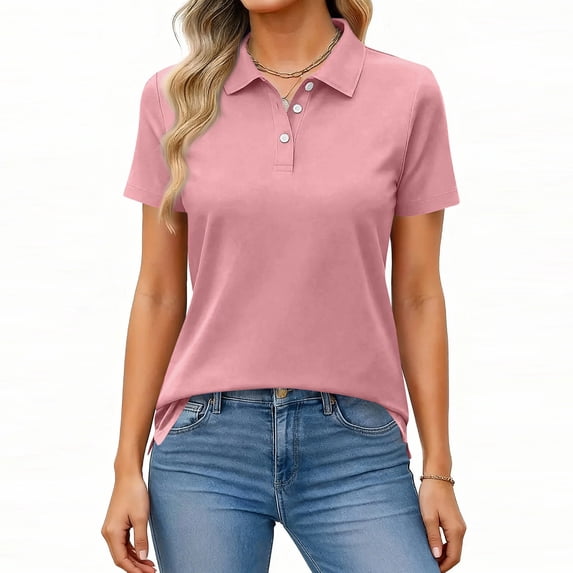 Stralyhd Womens Polo Shirts Short Sleeve Tops Casual Tops Collared V Neck Dressy Blouses Watermelon Red XL