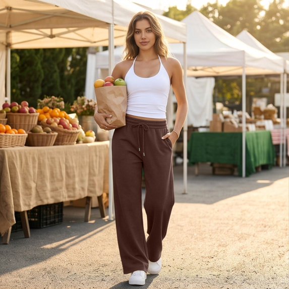 Stralyhd Womens Sweatpants Loose Fit Drawstring Wide Leg Baggy Lounge Sweat Pants High Waisted Comfort Casual Warm Fall Winter Workout Gym Coffee S