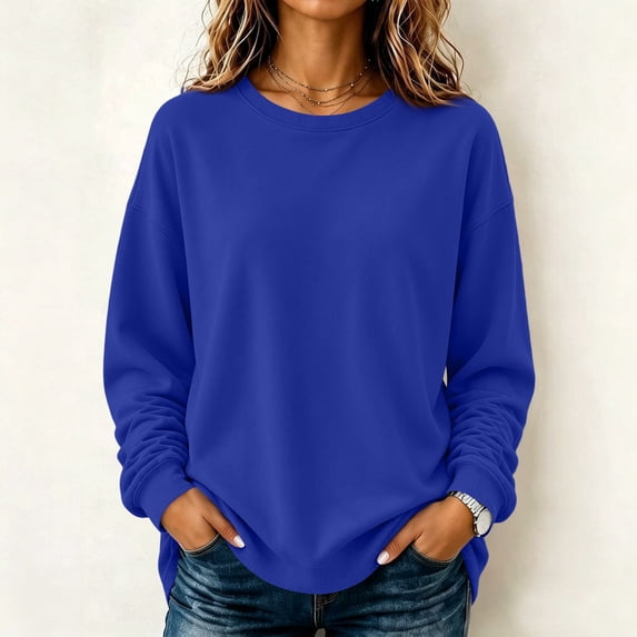 Stralyhd Womens Sweatshirt Oversized Long Sleeve Crew Neck Sweaters Winter Casual Fashion Pullover Tops Stretchy Loose Outfits Basic Lounge Wear Blue 3XL