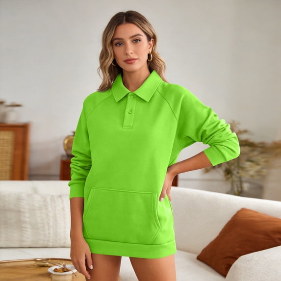 Stralyhd Womens Sweatshirts Polo Neck Pullover Long Sleeve Clothes Fall Casual Outfit with Pockets Green XL
