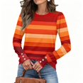 thumbnail image 1 of Stralyhd Womens Tops Striped Classic Long Sleeve Shirts for Fall Spring Casual Round Neck Blouses Trendy Tunic Tops with Buttons Decor Hot Pink XXL, 1 of 5