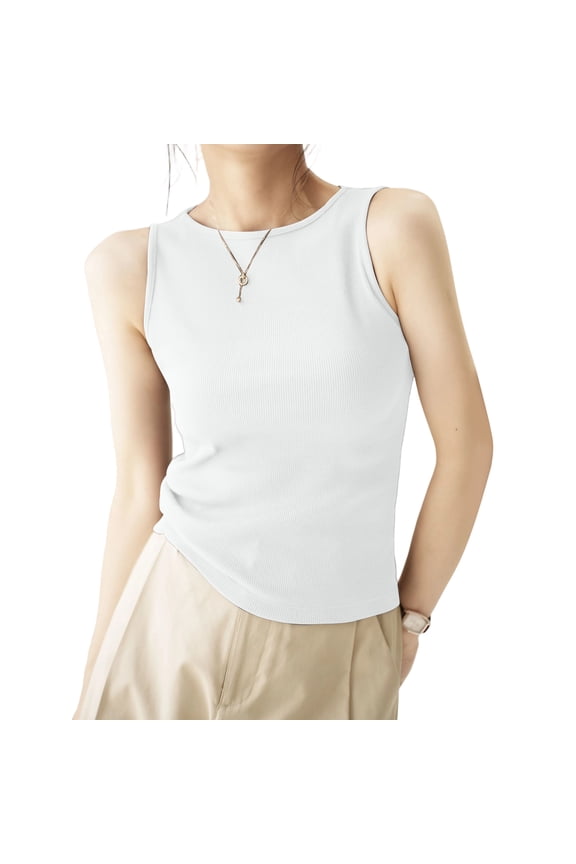 Workout Women Tank Tops Racerback Golf All Activity Tops Crew Neck Sleeveless Sports Shirt Multi Sport Ribbed Tank Top White S