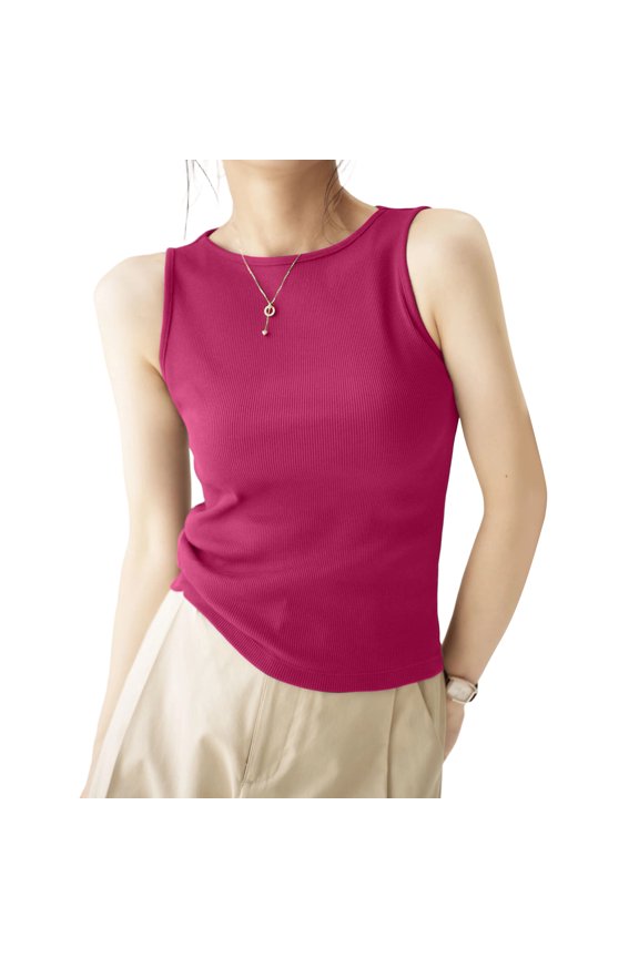 Workout Womens Tank Tops Racerback Golf Beginner Yoga Top Crew Neck Sleeveless Athletic Shirts 2026 Regular Fit Ribbed Tank Top Hot Pink L