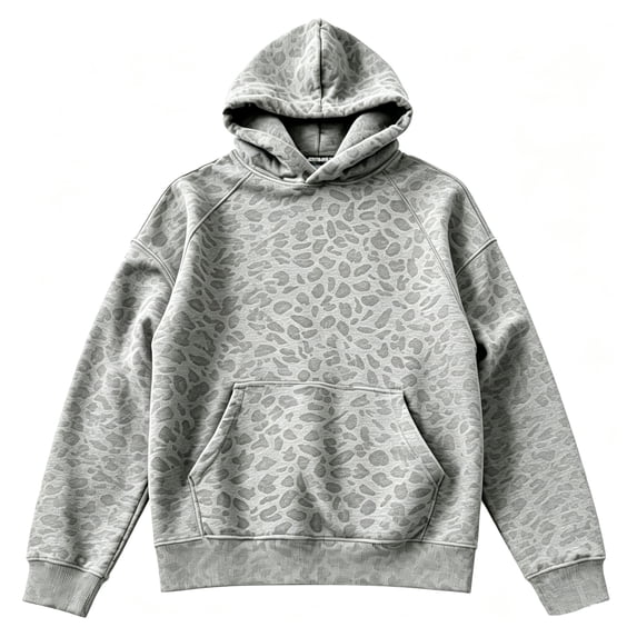 Stralyhd Y2K Aesthetic Leopard Hoodie Women Oversized Drop Shoulder Sweatshirt Cute Graphic Pullover with Kangaroo Pocket Gray M