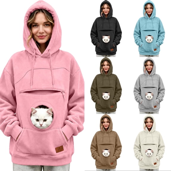 Stralyhd Zipper Pet Pouch Hoodie for Women Cozy Soft Sweatshirt with Dog Pouch Fleece Pet Carrier Hoodie Hooded Pet Carrier Pullover Gray XL