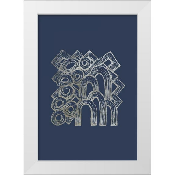 Stramel, Renee W. 14x18 White Modern Wood Framed Museum Art Print Titled - Silver Foil Playground I on Imperial Blue