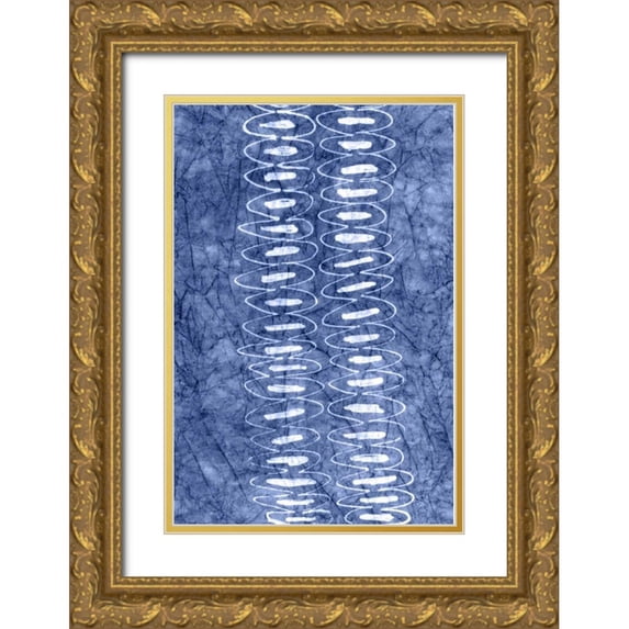 Stramel, Renee W. 23x32 Gold Ornate Wood Framed with Double Matting Museum Art Print Titled - Indigo Primitive Patterns II