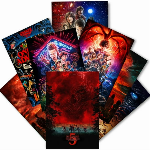 Stran-ger Thing-s Poster Set 8 Pcs Full Collection (Seasons 1-5) - 11.5x16.5 Inch Wall Art, Vintage Unframed Prints