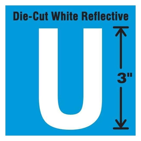 Stranco Die-Cut Refl. Letter Label,U,3In H,PK5 DWR-3-U-5