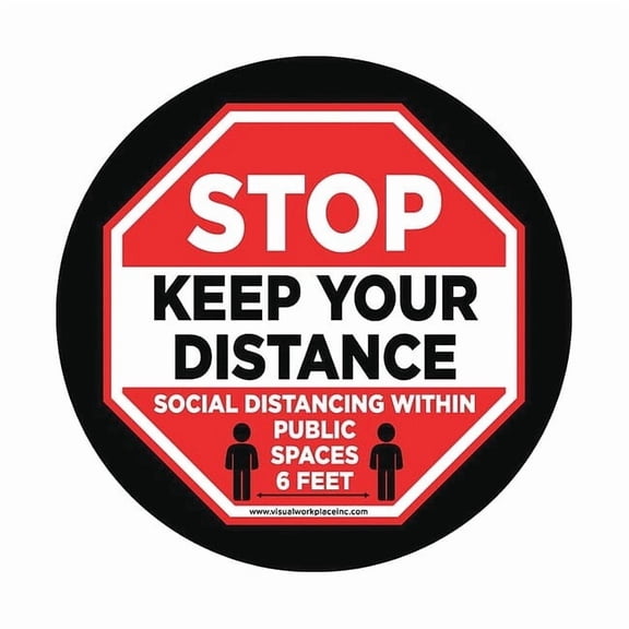 Social Distance Floor Sign, 12 in H, 12 in W, Vinyl, Circle, English, FS-12-907 FS-12-907