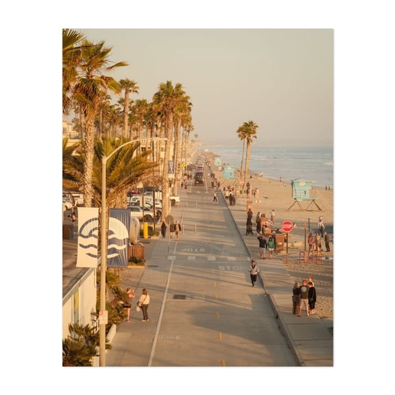 The Strand, Oceanside - Oceanside California Photography Boardwalk Beach Sunset Palm Tree Coastal Seaside Beach House Unframed Wall Art Print 6 x 8 inches