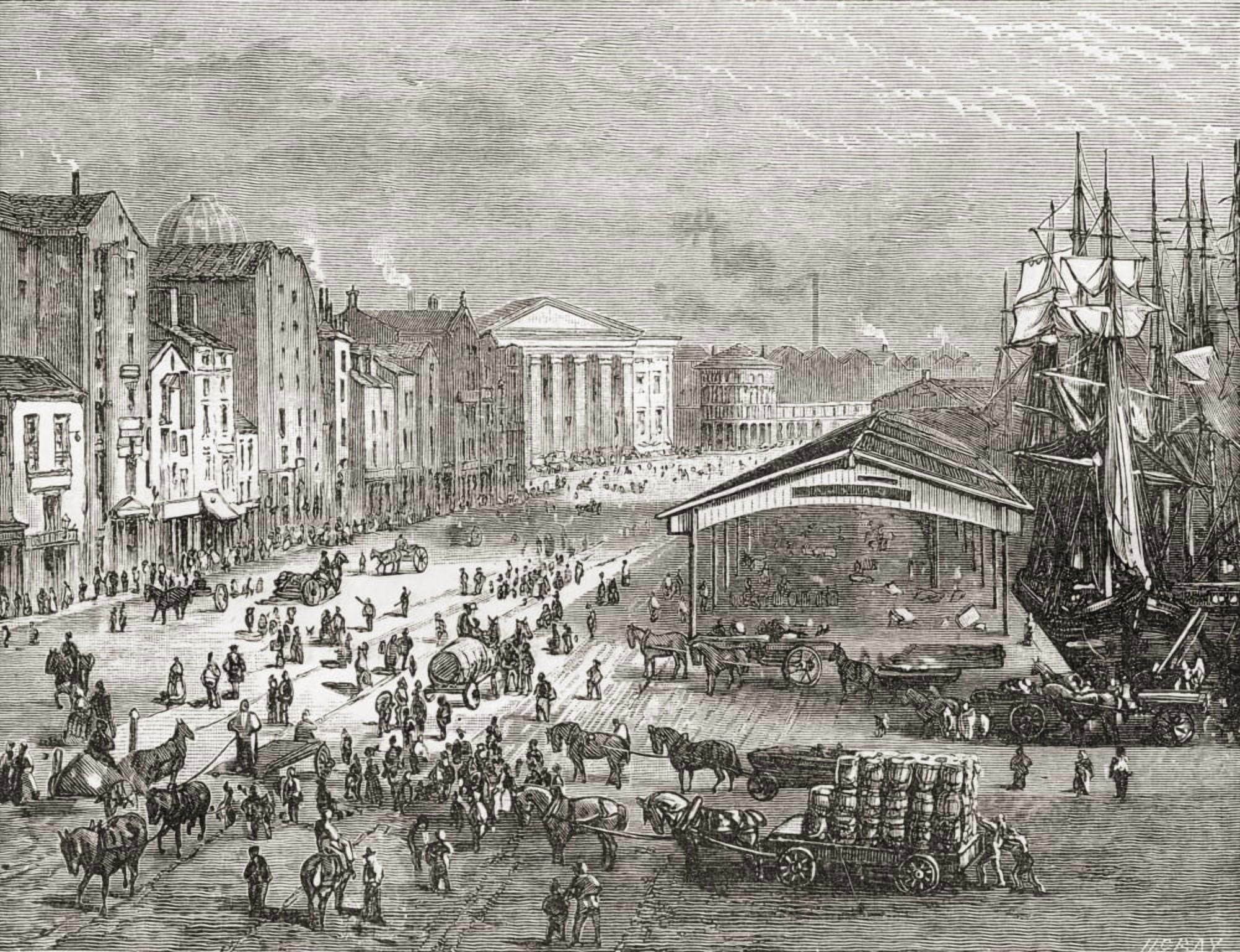 Strand Street and Custom House Liverpool Lancashire England in the 19th century From Cities of the World published c1893 Canvas Art - Ken Welsh Design Pics (15 x 12)