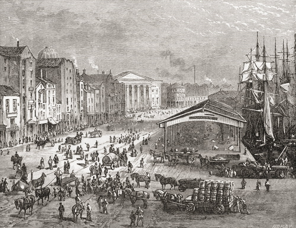 Strand Street and Custom House Liverpool Lancashire England in the 19th century From Cities of the World published c1893 Canvas Art - Ken Welsh Design Pics (30 x 24)