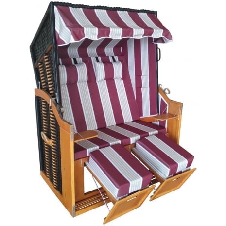 Strandkorb Baltic Sea, Red-Cream Striped Classic German Style Wicker Beach Chair