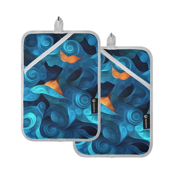 Strange Blue Shapes Oven Mitts Pot Holders 2 pcs Heat Resistant for Kitchen Baking Grilling