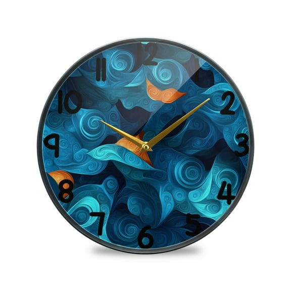 Strange Blue Shapes Round Acrylic Wall Clock Silent Battery Operated Home Decor for Living Room Bedroom