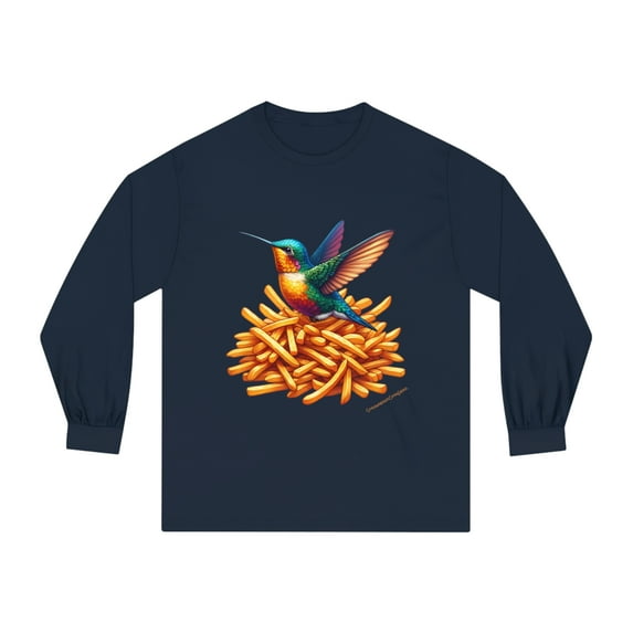 Strange & Cozy Fries Fly Hummingbird, Cotton Blend, S-3XL Long Sleeve Tee