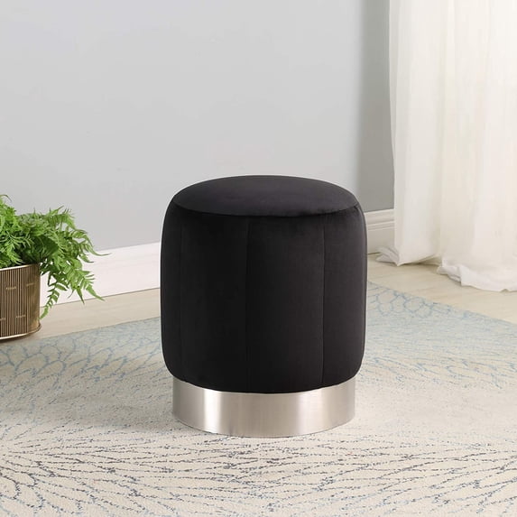 Strange DNA Isabella Ottoman | Polyester Fabric with Stainless Steel Base Stool | Round Cushion Padded Modern Footstool Rest Furniture for Living Room, Bedroom, Entryway or Hallway (Bella Black)