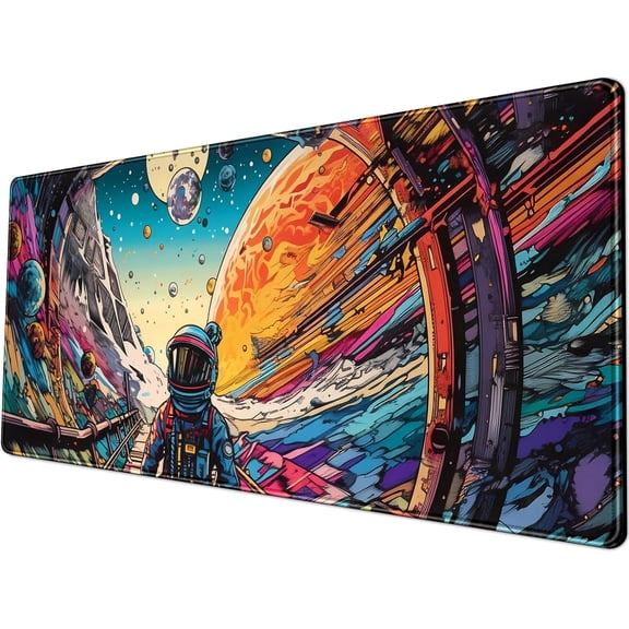 Strange Planet Desk Mat Large Gaming Mouse Pad 31.5''X11.8'' Space Scene Extended Big Mousepad XL Vibrant Colors Astronaut Cosmic Adventure Desk Pad Keyboard Mouse Mat