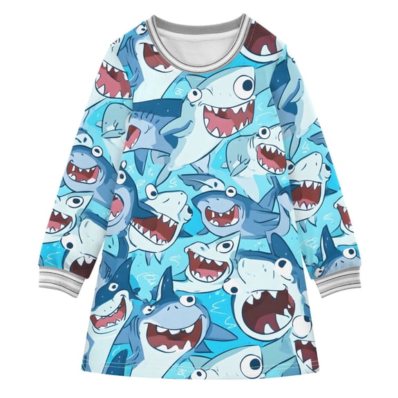 Strange Shark Girls'long-sleeved dress Thickened A-dress Warm Dress Basic Shirt Party Dresses