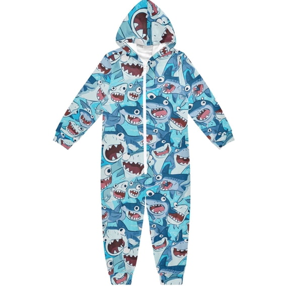 Strange Shark One Piece Pajamas Soft Jumpsuit Cozy Sleep and Play Romper Zipper and Pockets 4T