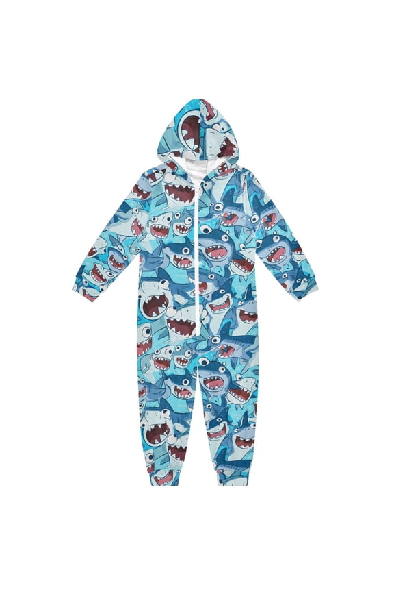 Strange Shark One Piece Pajamas Soft Jumpsuit Cozy Sleep and Play Romper Zipper and Pockets 4T