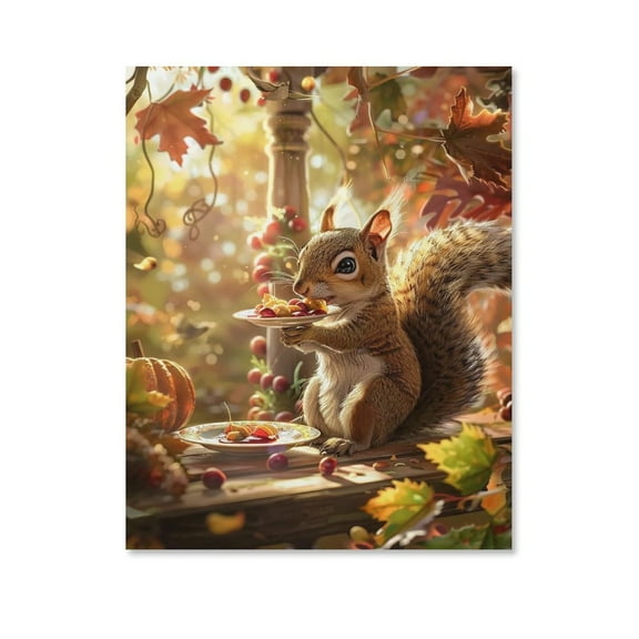 Strange Squirrel ,Thanksgiving Day Art Poster Canvas- Perfect for Wall Artrations, Dining Room Decor, Bedroom Art, Wall Decor Living Room, Wall Art, Frameless 8x10inch