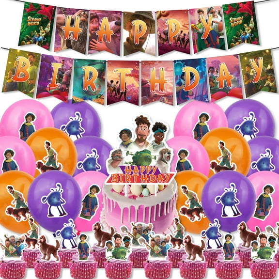Strange World Theme Birthday Party Supplies Include Birthday Banner Cake Topper Cupcake Toppers Balloons  Strange World Party Decorations