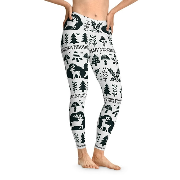 Strange and Cozy Christmas Winter Mushroom Reindeer Leggings Sizes XS -2XL