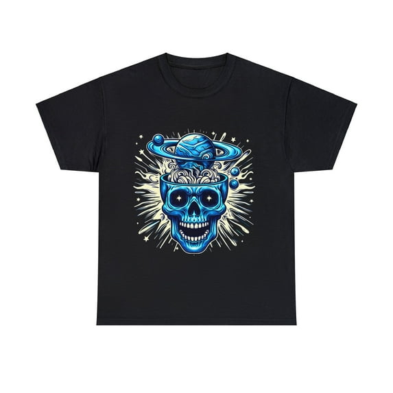 Strange and Cozy Cosmic Skull Tee - Unisex Cotton - Black - S-4XL