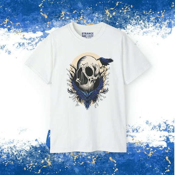 Strange and Cozy Gear Skeletal Raven Musings Graphic Tee, Sizes S-5XL