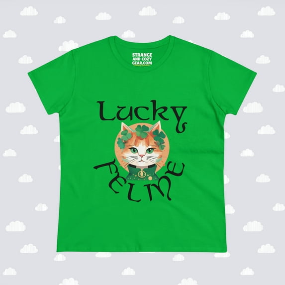 Strange and Cozy St. Patrick's Lucky Feline Women's Cotton Tee, S - 3XL